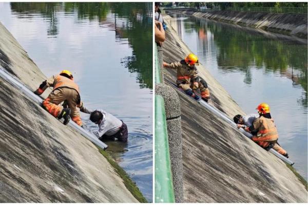 Man falls into canal in Telok Ayer, struggles to climb up as he's too weak