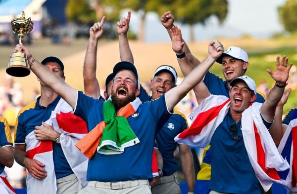 Shane Lowry and Rory McIlroy lead Europe's Ryder Cup celebrations in Rome. Photo: Brendan Moran/Sportsfile